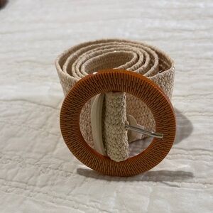 Beige Woven Belt with Tan Buckle